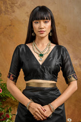 Nayoora Black Tussar Silk Handloom Saree with Traditional Woven Border