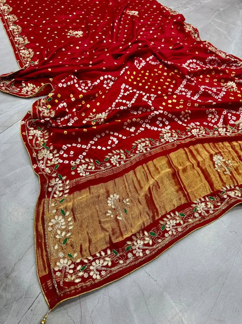 Nayoora Hand Bandhani Pure Gajji Silk Saree