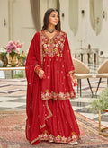 Nayoora Luxe Chinon Floral Embroidered Peplum Sharara Suit Set - Nayoora