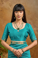 Nayoora Turquoise Blue Tussar Silk Handloom Saree with Traditional Woven Pallu