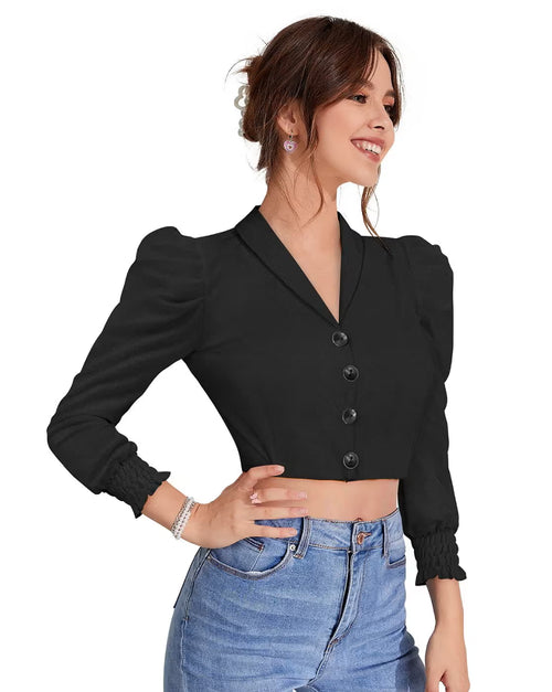 Nayoora Onyx Artisanal Puff Sleeve Knit Top