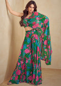 Nayoora Luxe Emerald Green Tropical Floral Print One-Shoulder Asymmetric Co-Ord Set - Nayoora