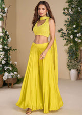 Lemon yellow sequin halter-neck crop top and palazzo co-ord set
