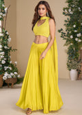 Nayoora Luxe Lemon Yellow Sequin Embellished Halter Neck Palazzo Co-Ord Set - Nayoora