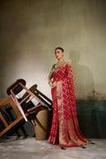 Nayoora Ruby Red Khaddi Georgette Hand-Dyed Meenakari Saree