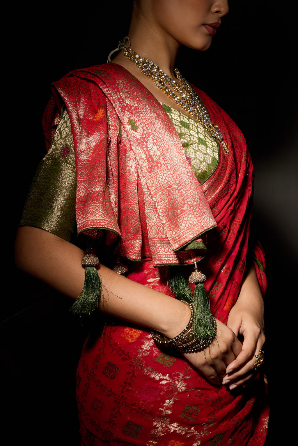 Nayoora Ruby Red Khaddi Georgette Hand-Dyed Meenakari Saree