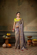 Nayoora Lavender Gold Banarasi Silk Jacquard Multicolor Embroidered Saree