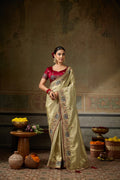 Nayoora Ivory Gold Banarasi Silk Jacquard Multicolor Embroidered Saree