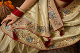Nayoora Ivory Gold Banarasi Silk Jacquard Multicolor Embroidered Saree