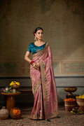 Nayoora Rose Pink Banarasi Silk Jacquard Multicolor Embroidered Saree