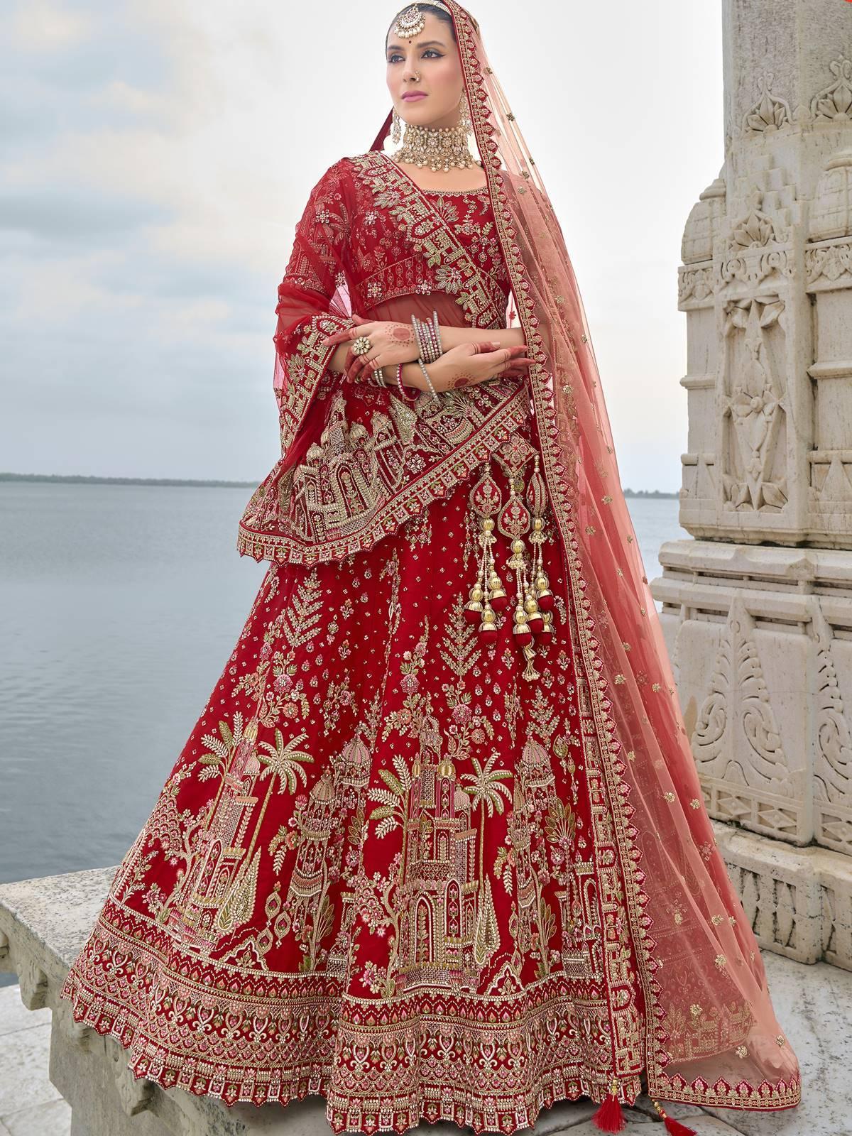 Nayoora Luxe Royal Red Heritage Doli Work Double Dupatta Bridal Lehenga - Nayoora