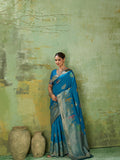 Nayoora Peacock Blue Banarasi Silk Saree with Tri-Minakari Zari Weaving