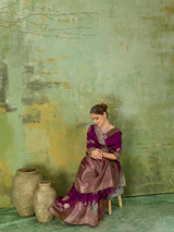 Nayoora Regal Purple Peacock Zari Banarasi Silk Saree