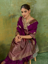 Nayoora Regal Purple Peacock Zari Banarasi Silk Saree