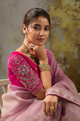 Nayoora Pink Metallic Tissue Pita Zari Embroidered Saree