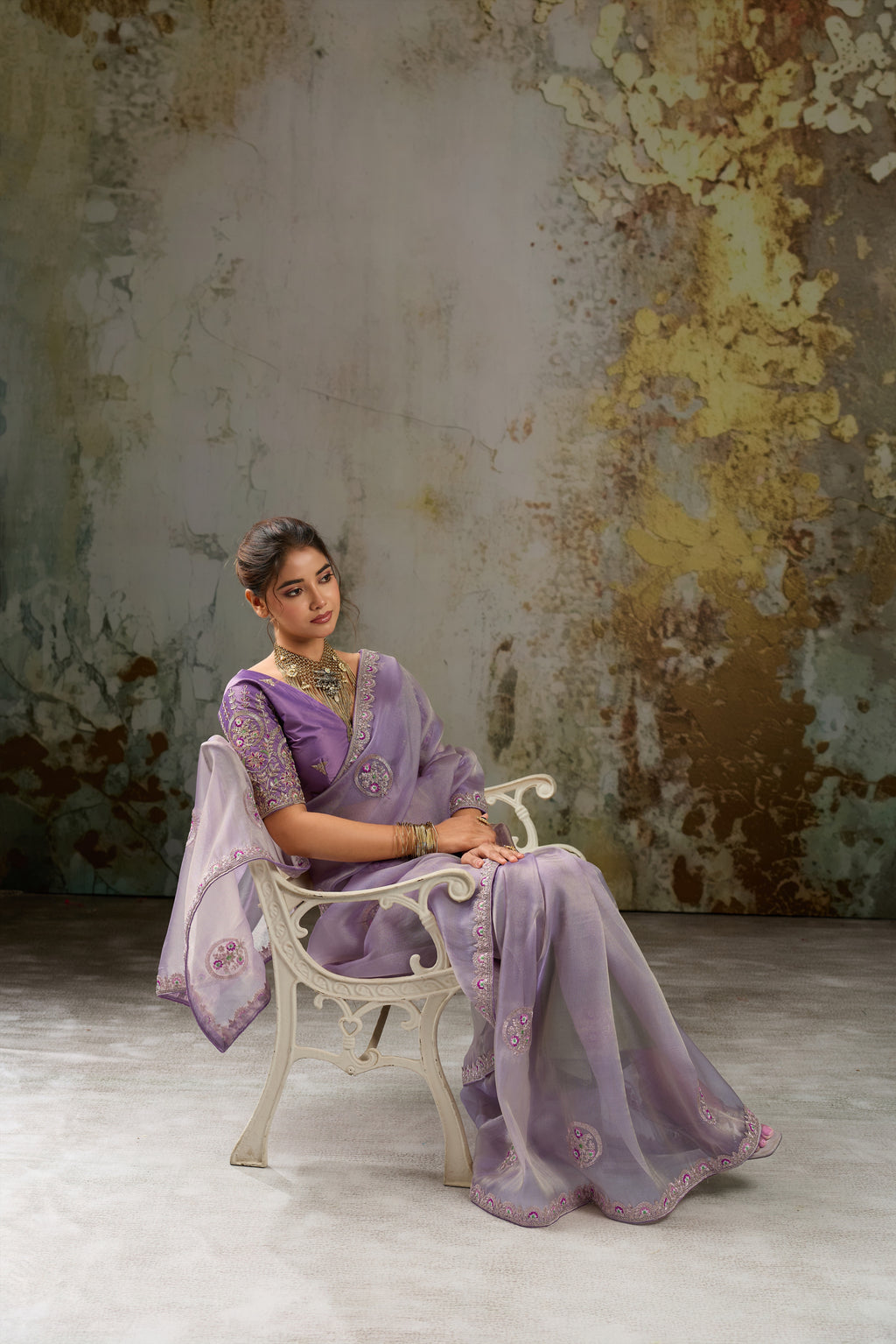 Nayoora Lavender Metallic Tissue Pita Zari Embroidered Saree