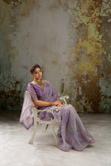 Nayoora Lavender Metallic Tissue Pita Zari Embroidered Saree