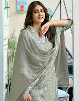 Green printed kurta with quarter sleeves, V-neck and drape-style detail