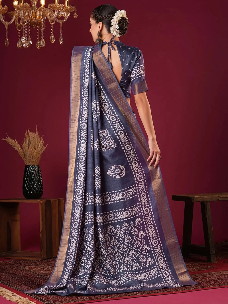 Nayoora Rich Purple Zari Printed Silk Blend Saree