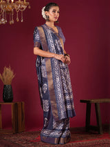 Nayoora Rich Purple Zari Printed Silk Blend Saree