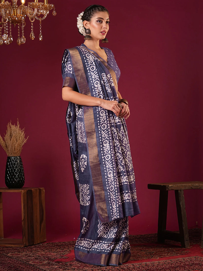 Nayoora Rich Purple Zari Printed Silk Blend Saree