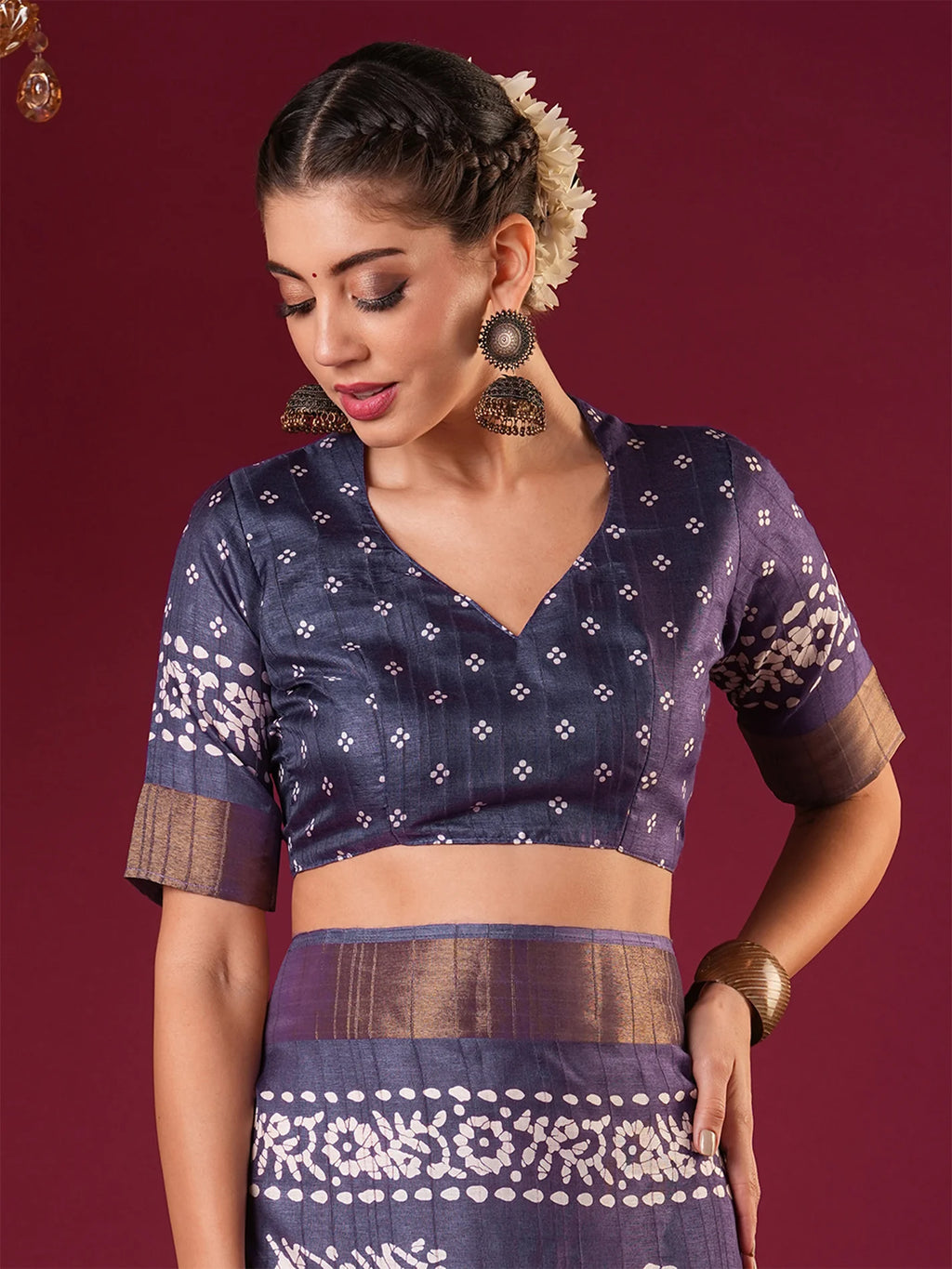 Nayoora Rich Purple Zari Printed Silk Blend Saree