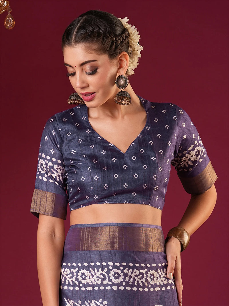 Nayoora Rich Purple Zari Printed Silk Blend Saree