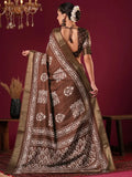 Nayoora Cocoa Brown Printed Silk Blend Saree with Zari Border