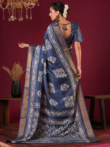 Nayoora Royal Indigo Zari Printed Silk Blend Saree