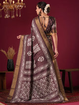 Nayoora Rich Plum Brown Zari Printed Silk Blend Saree