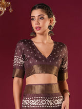 Nayoora Rich Plum Brown Zari Printed Silk Blend Saree