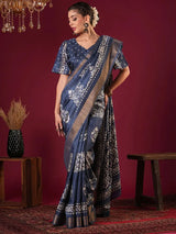 Nayoora Royal Indigo Zari Printed Silk Blend Saree