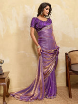 Nayoora Lavender Purple Embroidered Designer Saree With Purple Blouse