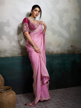 Nayoora Roselle Pink Embroidered Saree