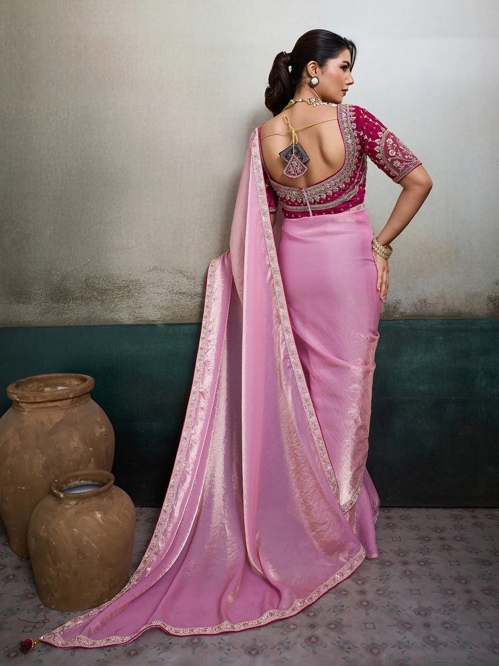 Nayoora Roselle Pink Embroidered Saree
