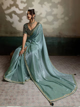 Nayoora Sage Mist Embroidered Saree