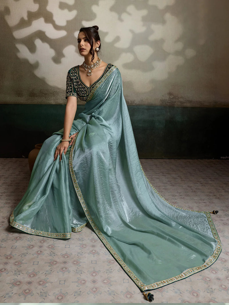 Nayoora Sage Mist Embroidered Saree