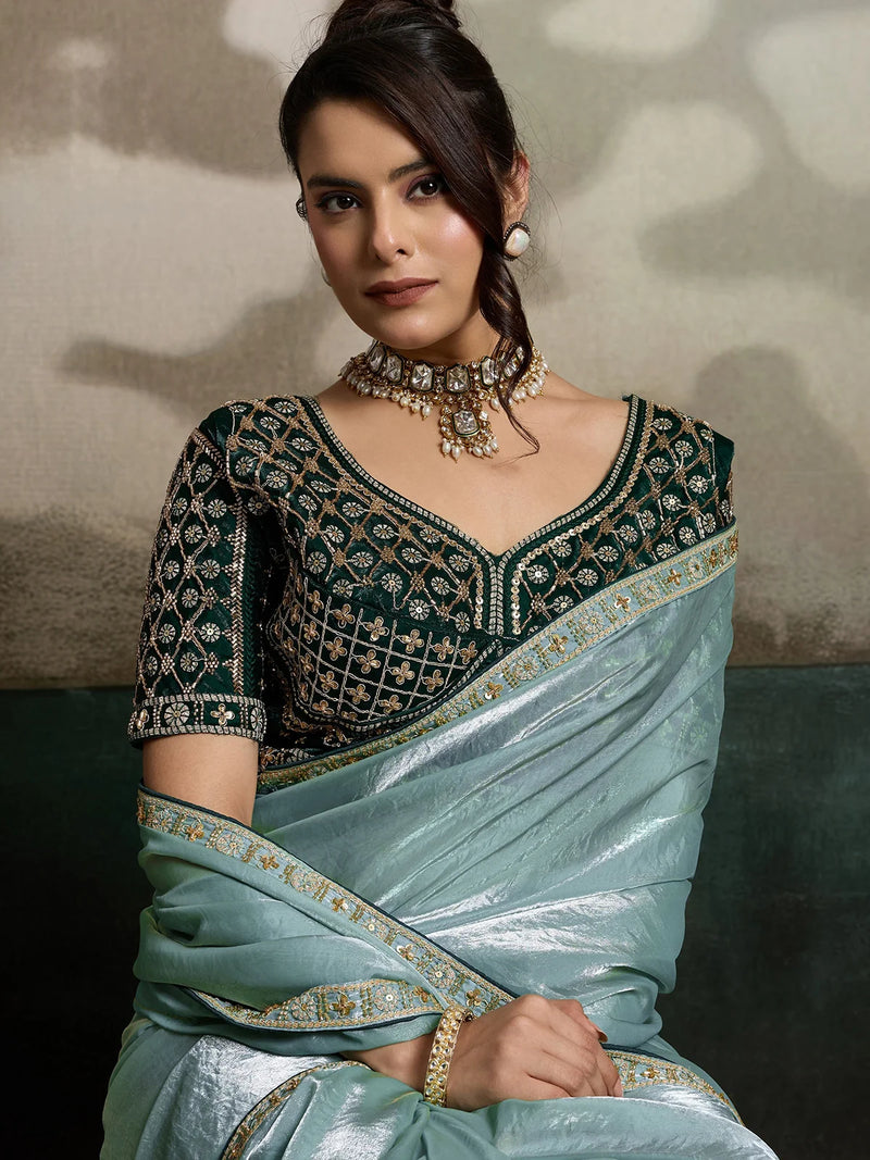 Nayoora Sage Mist Embroidered Saree
