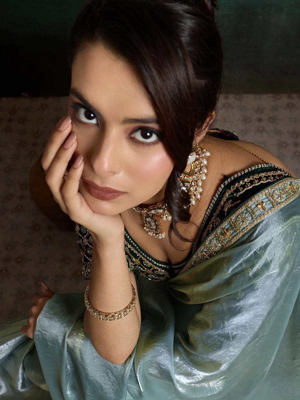 Nayoora Sage Mist Embroidered Saree