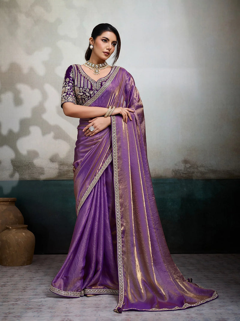 Nayoora Royal Amethyst Velvet Satin Saree