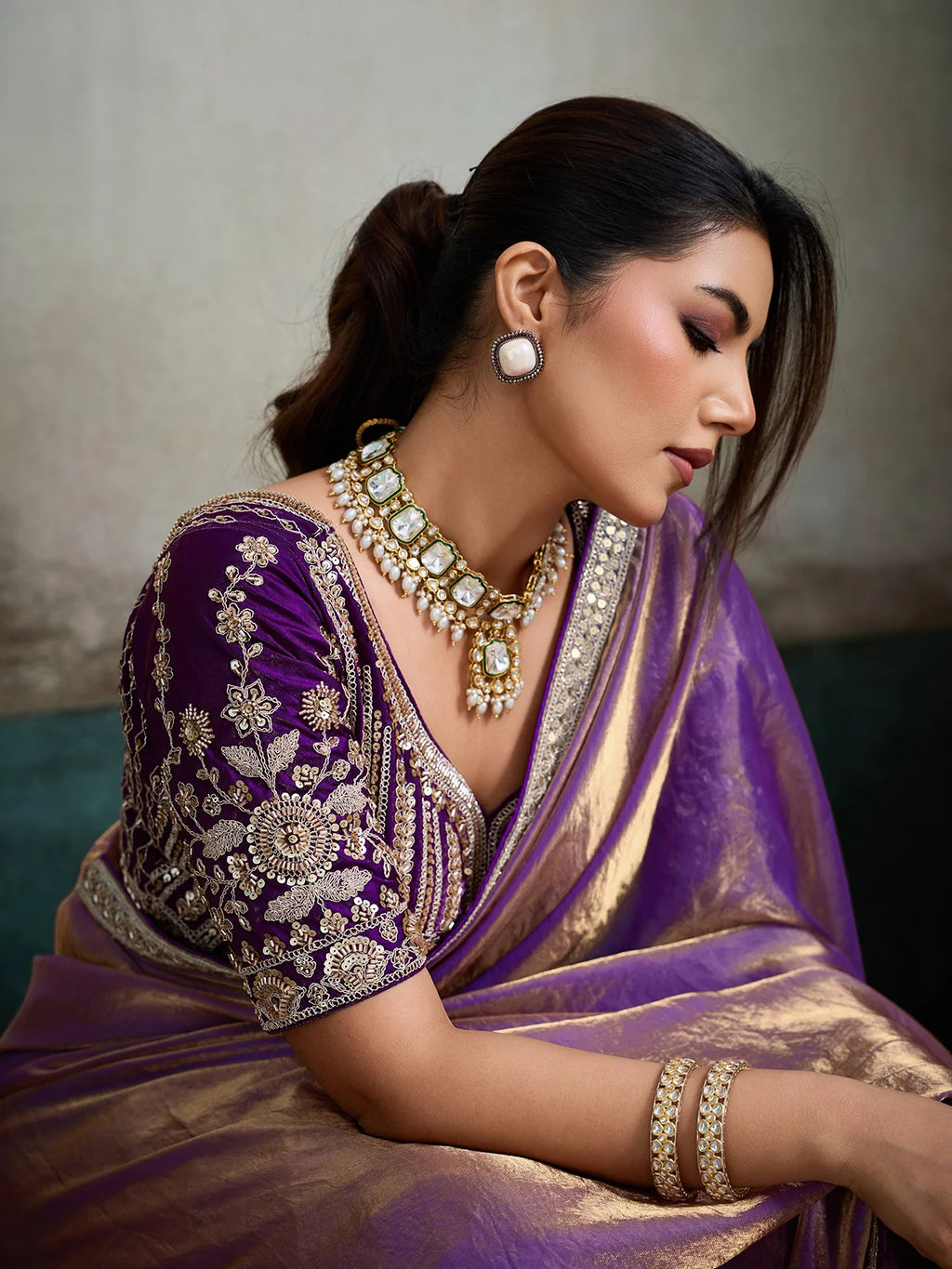 Nayoora Royal Amethyst Velvet Satin Saree