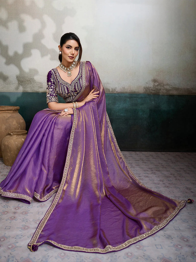Nayoora Royal Amethyst Velvet Satin Saree