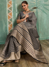 Nayoora Charcoal Grey Tissue Cotton Zari Saree