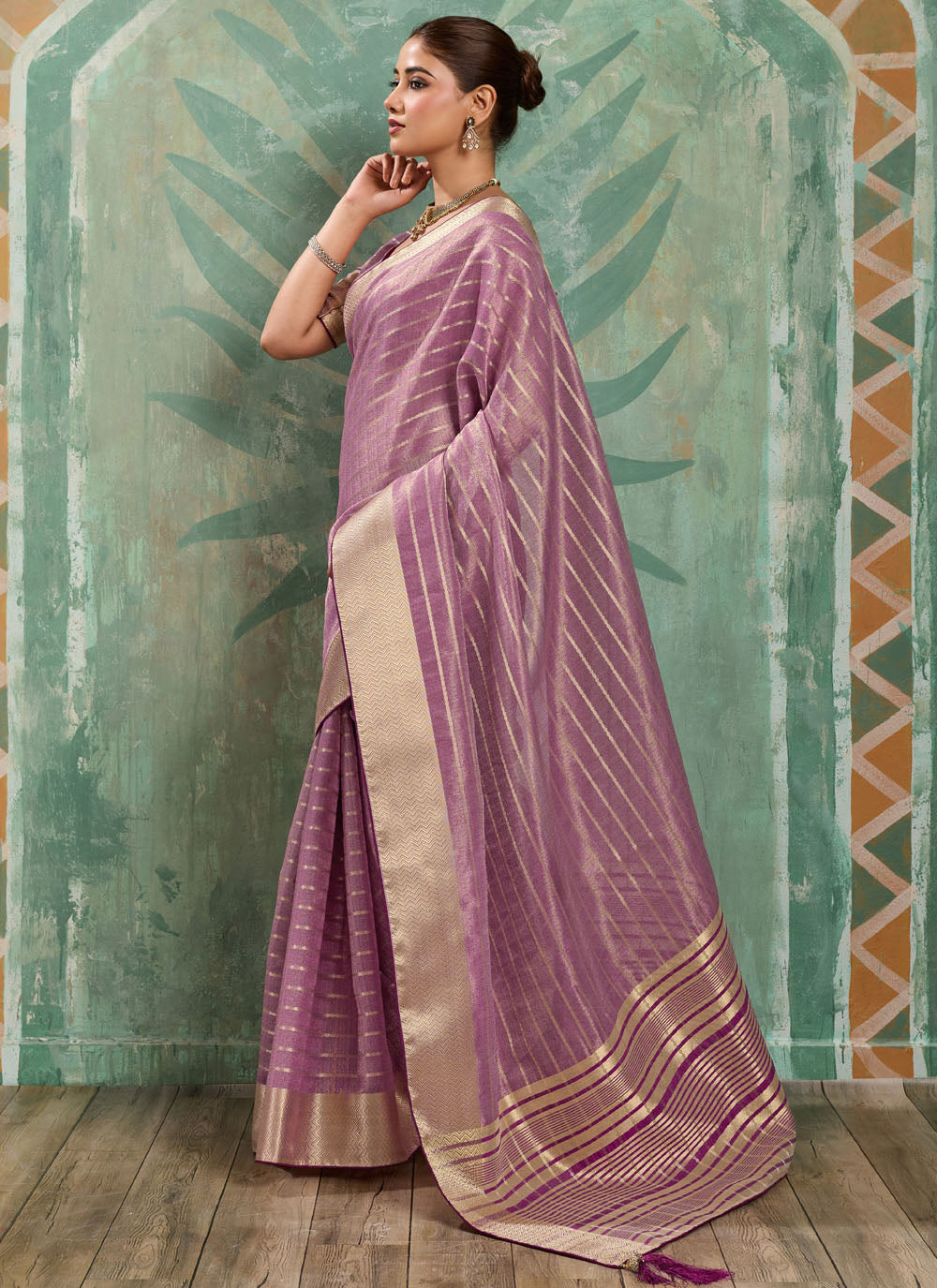 Nayoora Purple Tissue Cotton Zari Work Designer Saree