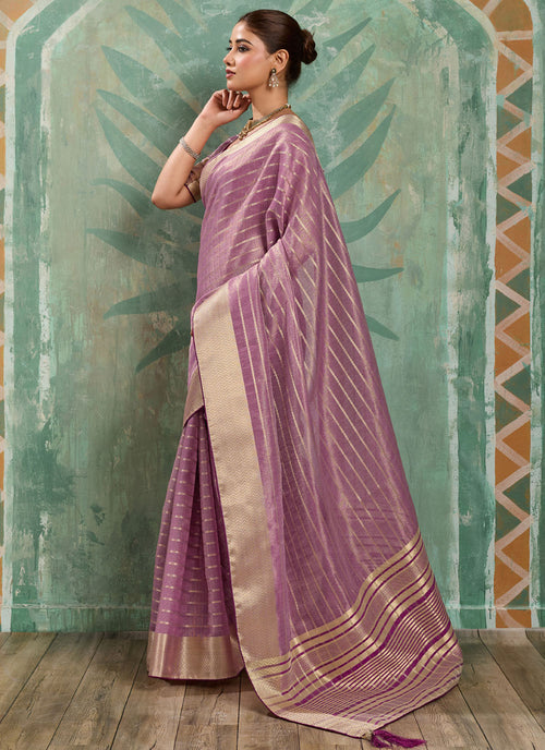 Nayoora Purple Tissue Cotton Zari Work Designer Saree