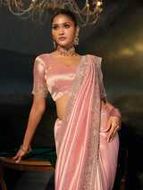 Nayoora Blush Pink Silk Saree with Zari Border