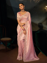 Nayoora Blush Pink Silk Saree with Zari Border