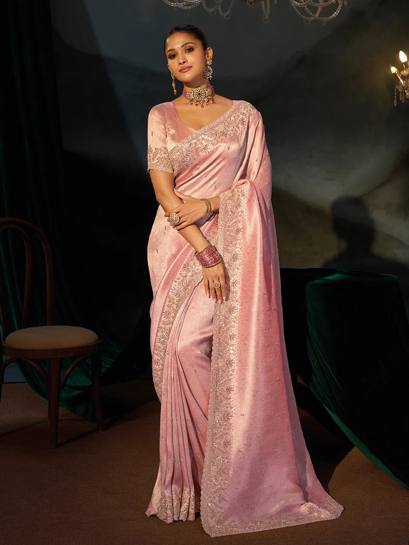 Nayoora Blush Pink Silk Saree with Zari Border