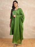 Nayoora Olive Green Silk Blend Embroidered Kurta Pant Set with Dupatta
