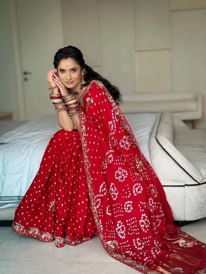 Nayoora Hand Bandhani Pure Gajji Silk Saree